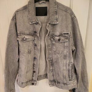 Superdry Mens Highwayman Trucker Jacket, Relaxed Fit Frank Vintage Grey Size L